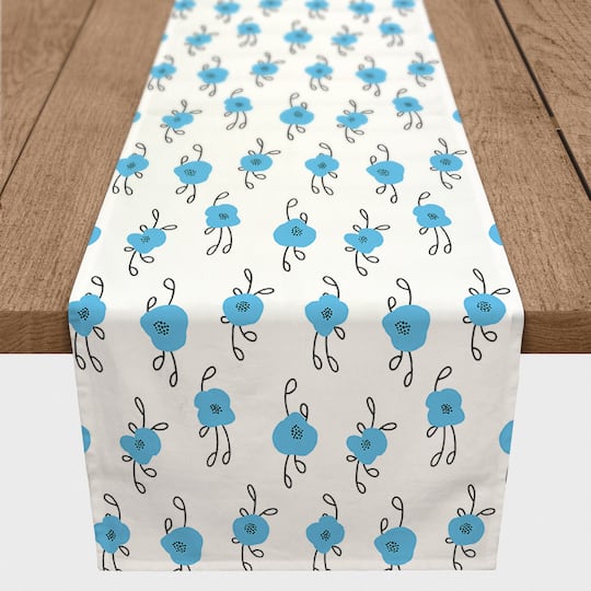 Blue Blooms 16" x 72" Cotton Twill Runner